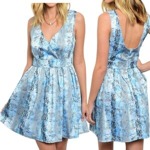 NWT Arcnco blue animal print v neck fit and flare dress size s
